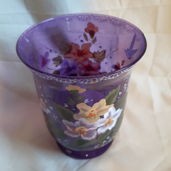 Purple Handpainted Glass Candle Holder - Picture 2 of 2